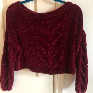 Red velvet lace sweater